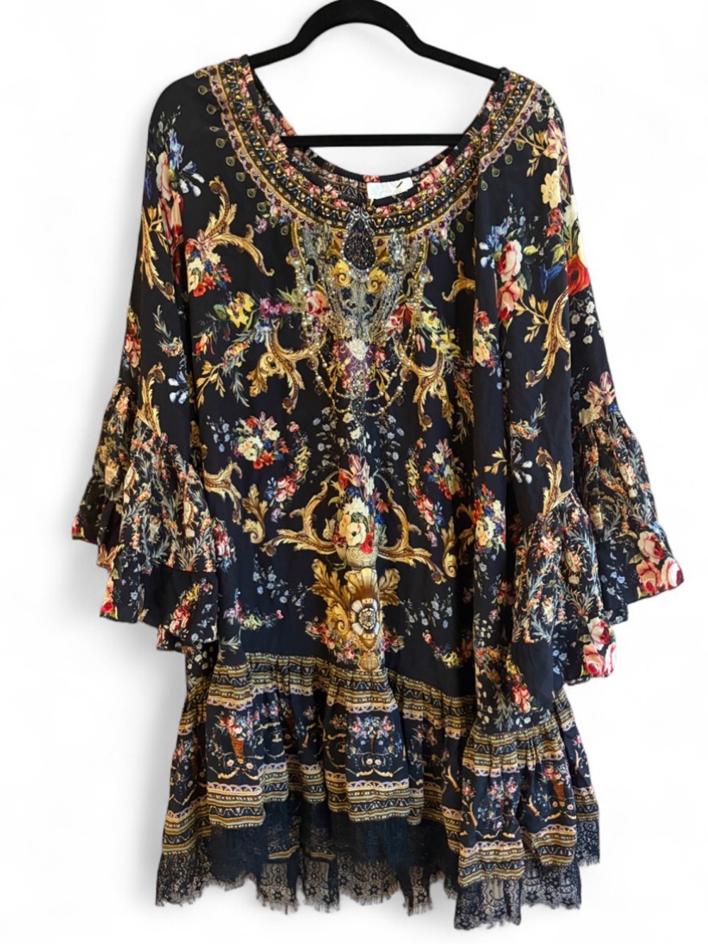 Camilla Friend in Flora Embellished Silk Colorful Pattern Boho Resortwear Dress - Picture 2 of 16